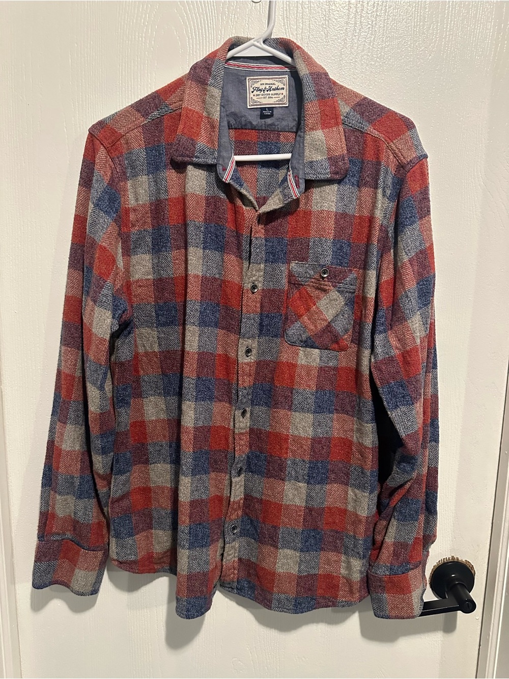 Flag & Anthem Men's Red Navy and Gray Plaid Button-Down Shirt - Picture 2 of 4